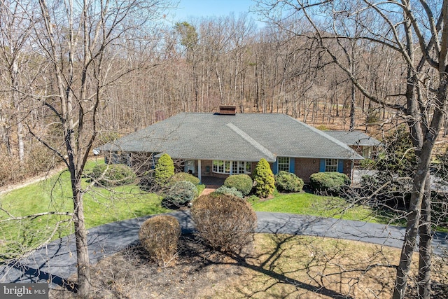 5983 Labs Run Ln, Penn Laird, VA 22846 - single story home with a shingled roof, a chimney, and a front lawn