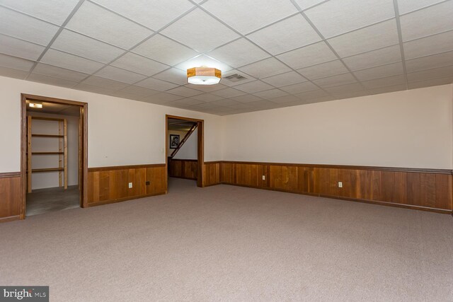 5983 Labs Run Ln, Penn Laird, VA 22846 - carpeted spare room featuring wooden walls, wainscoting, a drop ceiling, and visible vents