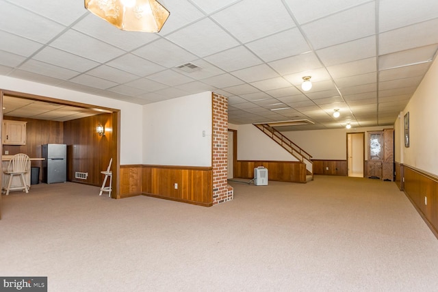 5983 Labs Run Ln, Penn Laird, VA 22846 - finished basement with freestanding refrigerator, wood walls, visible vents, and a wainscoted wall