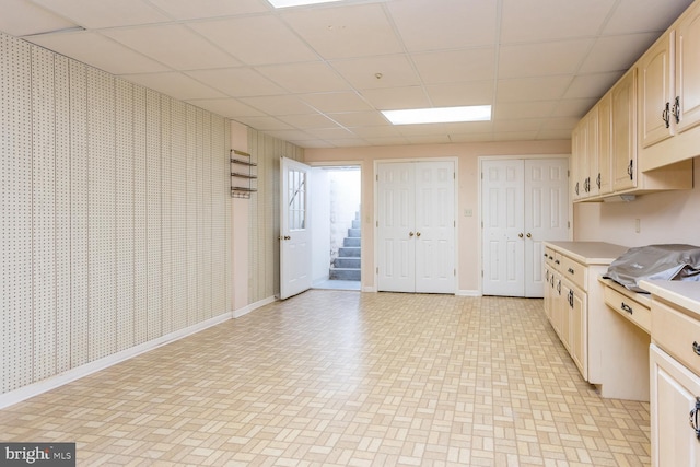 5983 Labs Run Ln, Penn Laird, VA 22846 - kitchen with baseboards, light countertops, a paneled ceiling, and light brown cabinetry