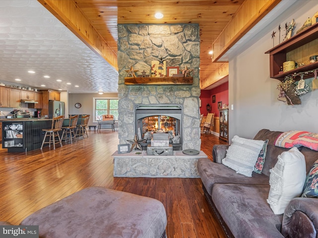 1996 Buck Mountain Rd, Bentonville, VA 22610 - living room featuring hardwood / wood-style floors, a fireplace, baseboards, and recessed lighting