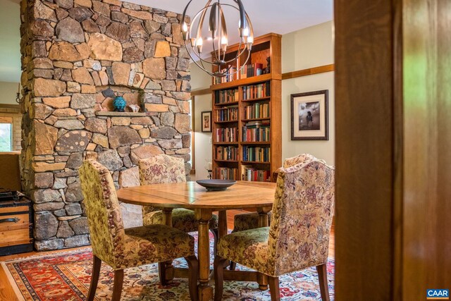 4547 Taylor Creek Rd, Afton, VA 22920 - dining area featuring wood finished floors and a chandelier