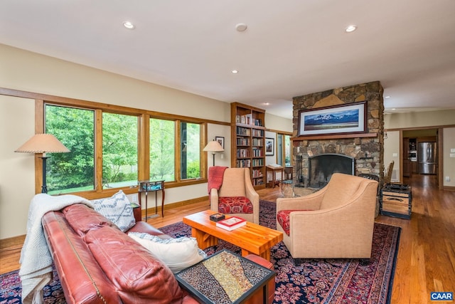4547 Taylor Creek Rd, Afton, VA 22920 - living room with recessed lighting, wood finished floors, and a fireplace