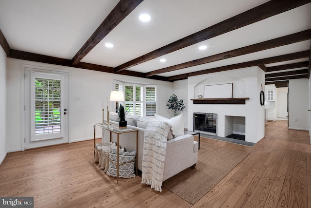 2407 Mare Ln, Oakton, VA 22124 - living room with hardwood / wood-style flooring, baseboards, beamed ceiling, and recessed lighting