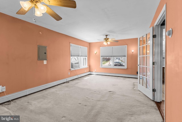 112 Everturn Ln, Levittown, PA 19054 - carpeted spare room featuring baseboards, ceiling fan, baseboard heating, and electric panel