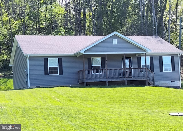 1048 Mill Rd, Woodstock, VA 22664 - view of front facade with roof with shingles, a front yard, a porch, and crawl space