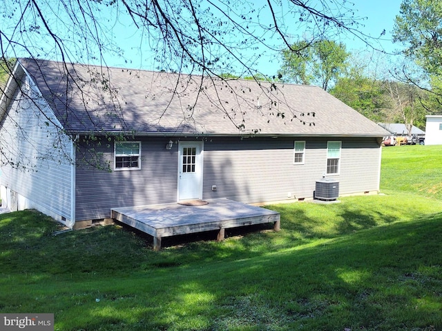 1048 Mill Rd, Woodstock, VA 22664 - back of property featuring a yard, a deck, central AC, and roof with shingles