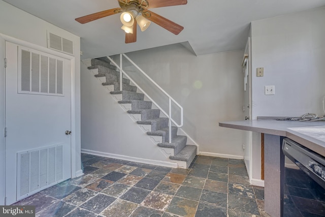 918 Imperial, Halethorpe, MD 21227 - staircase featuring stone tile flooring, baseboards, and ceiling fan