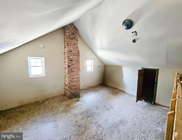 additional living space with carpet flooring, lofted ceiling, and plenty of natural light