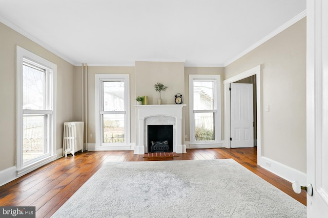 306 Bohemia Ave, Chesapeake City, MD 21915 - living area with crown molding, radiator heating unit, a healthy amount of sunlight, and hardwood / wood-style flooring