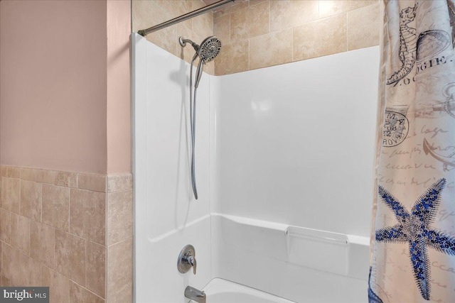 full bath featuring shower / bathtub combination with curtain