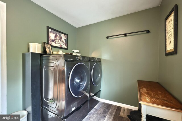 18 Boyds Hollow Rd, Biglerville, PA 17307 - washroom with separate washer and dryer, dark wood-type flooring, and baseboards