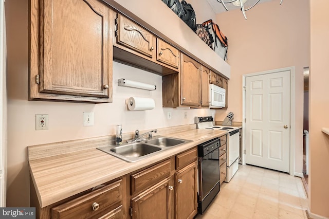 1317 Greenbriar Cir Unit 7-1317, Pikesville, MD 21208 - kitchen featuring white microwave, a sink, black dishwasher, electric stove, and light countertops