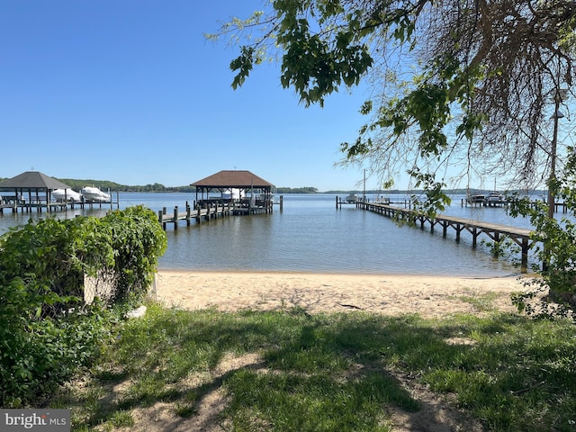 view of dock featuring a water view
