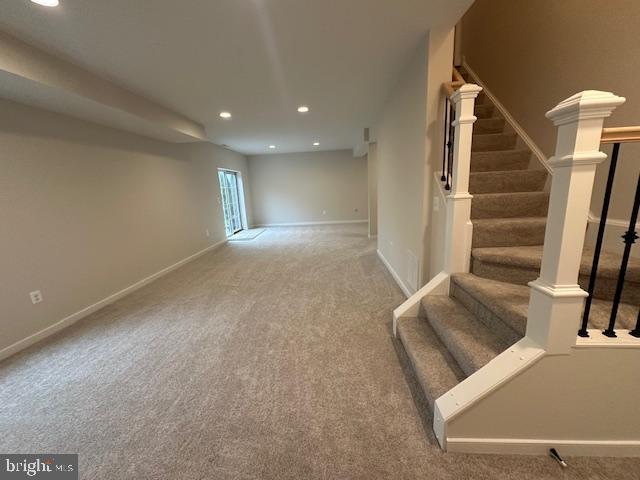 3 Smelters Trace Rd, Stafford, VA 22554 - basement featuring recessed lighting, carpet, stairs, and baseboards