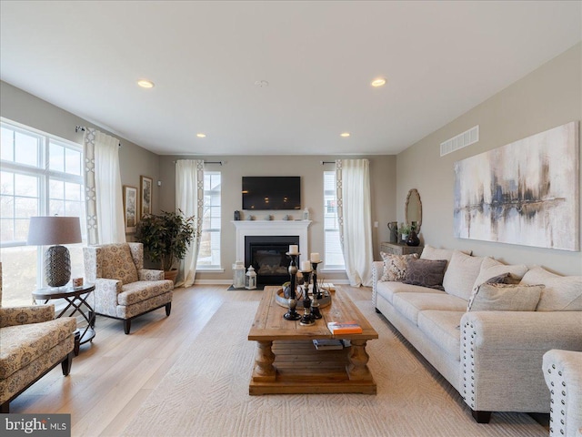 190 Petrelia Dr, Honey Brook, PA 19344 - living room with plenty of natural light, recessed lighting, light wood-style flooring, and visible vents