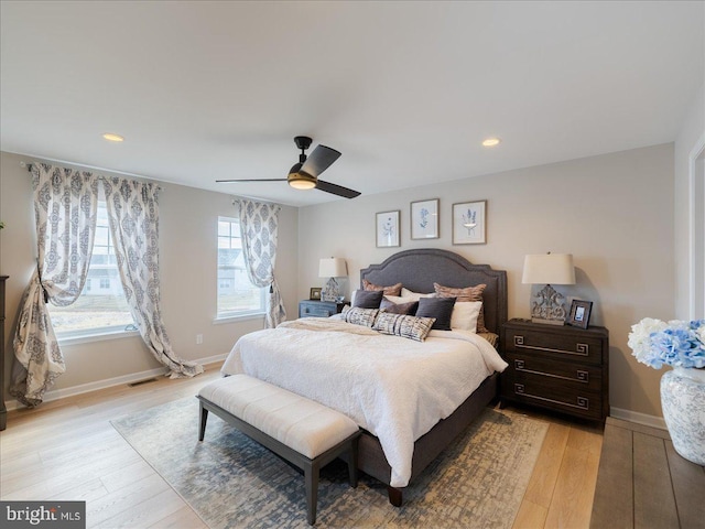 190 Petrelia Dr, Honey Brook, PA 19344 - bedroom with baseboards, recessed lighting, light wood finished floors, and ceiling fan
