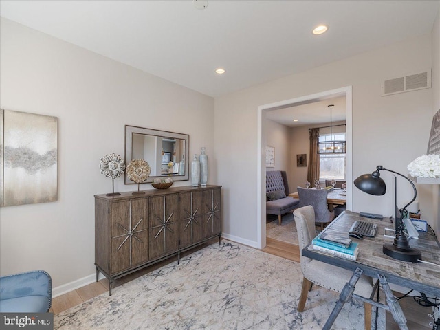 190 Petrelia Dr, Honey Brook, PA 19344 - home office with visible vents, recessed lighting, baseboards, and wood finished floors