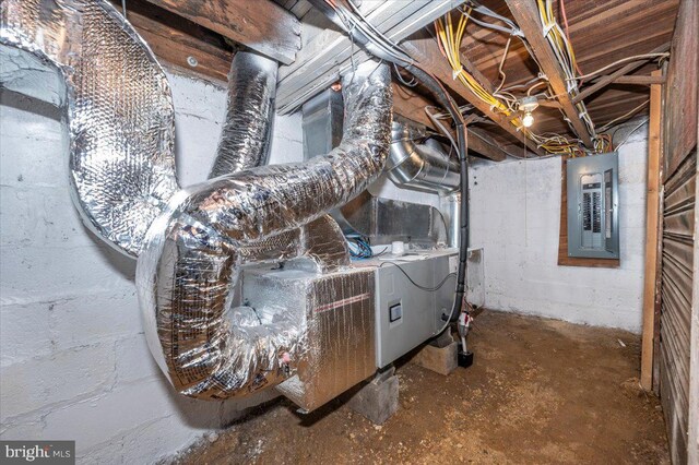 unfinished basement with electric panel