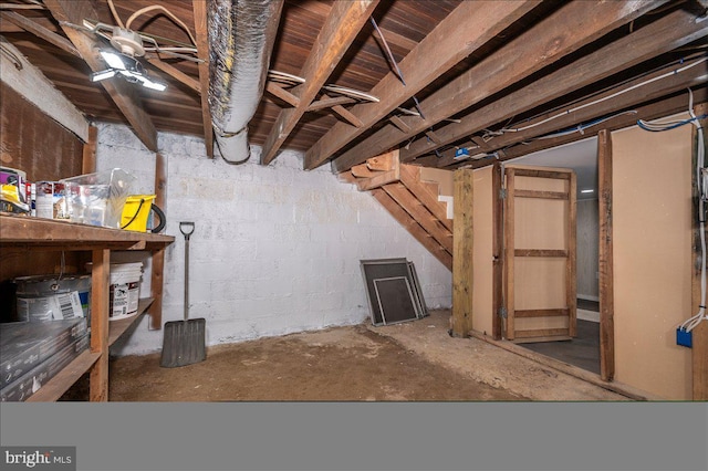 unfinished basement with concrete block wall