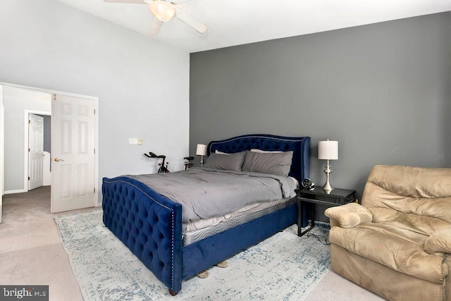 bedroom featuring ceiling fan and carpet floors