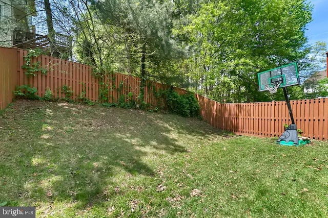 view of yard featuring a fenced backyard