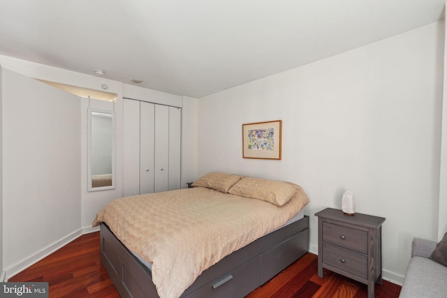 219 S 18th St Unit 1422, Philadelphia, PA 19103 - bedroom with a closet, dark wood-style floors, and baseboards