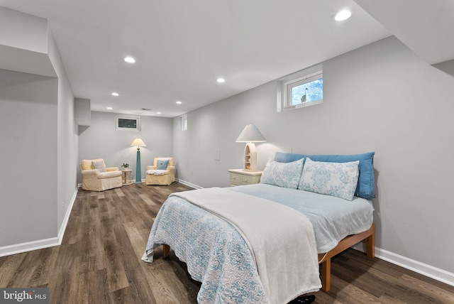 bedroom featuring recessed lighting, baseboards, and wood finished floors
