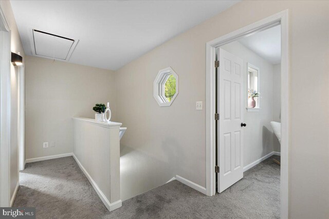 26101 Frederick Rd, Clarksburg, MD 20871 - corridor featuring baseboards, an upstairs landing, carpet, and attic access