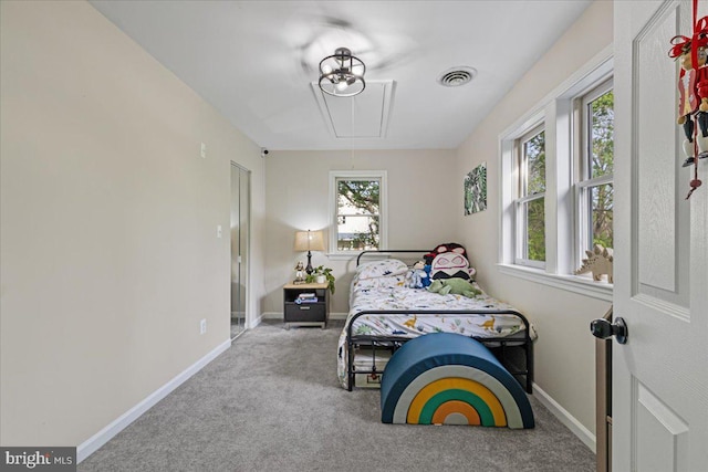 26101 Frederick Rd, Clarksburg, MD 20871 - bedroom featuring baseboards, attic access, carpet flooring, and visible vents