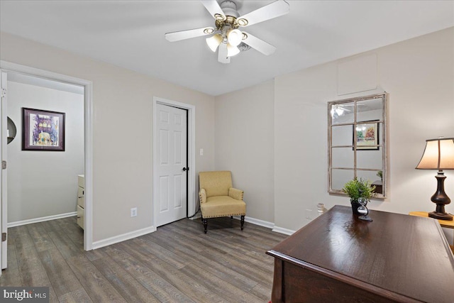 26101 Frederick Rd, Clarksburg, MD 20871 - sitting room featuring baseboards, ceiling fan, and wood finished floors