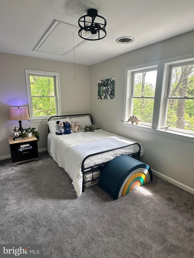 26101 Frederick Rd, Clarksburg, MD 20871 - bedroom with baseboards, attic access, carpet flooring, and visible vents
