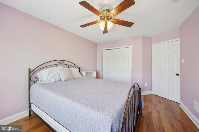11 Weaver Dr, Evesham, NJ 08053 - bedroom featuring baseboards, hardwood / wood-style flooring, a closet, and ceiling fan