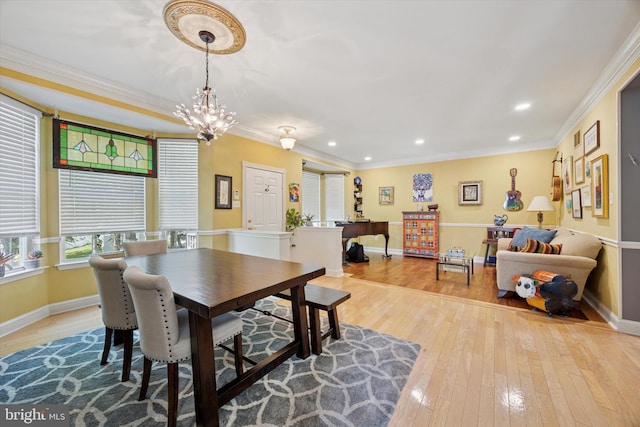11 Weaver Dr, Evesham, NJ 08053 - dining space featuring light wood finished floors, a chandelier, ornamental molding, baseboards, and recessed lighting