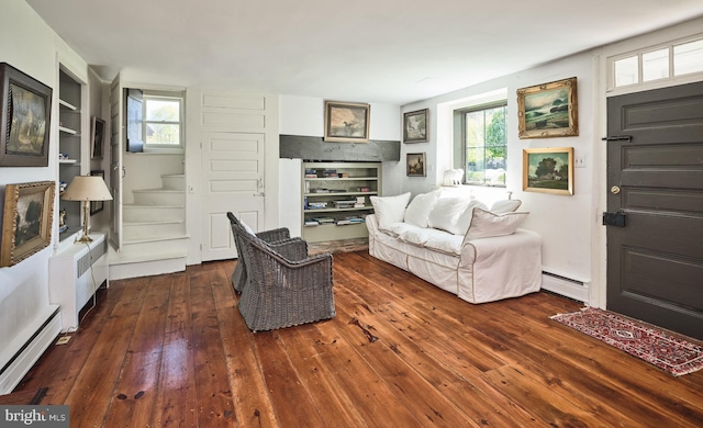 4273 Durham Rd, Kintnersville, PA 18930 - living room featuring hardwood / wood-style flooring, a baseboard heating unit, and stairway