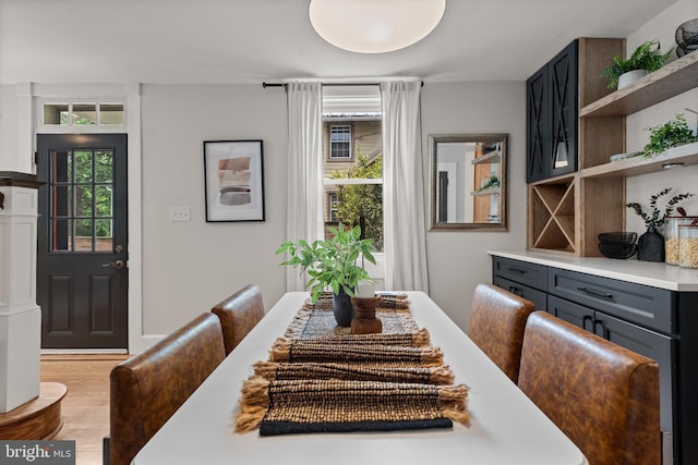 dining space featuring plenty of natural light and wood finished floors