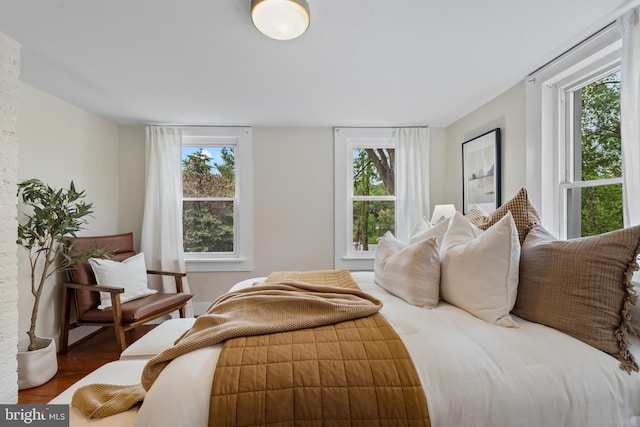 bedroom with multiple windows and wood finished floors