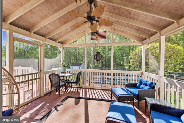 36 Crimson King Dr, Bear, DE 19701 - sunroom / solarium with a ceiling fan, outdoor lounge area, and beam ceiling
