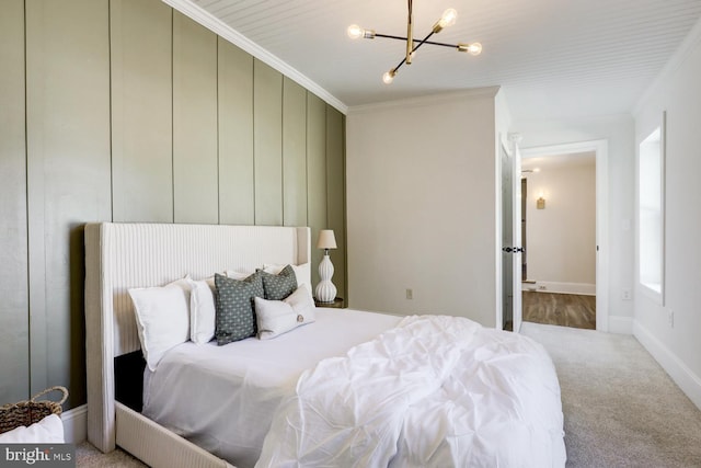 615 1st St, Lancaster, PA 17603 - bedroom featuring carpet floors, ornamental molding, baseboards, and a notable chandelier