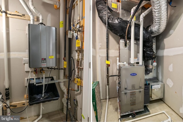 utilities with heating unit and tankless water heater