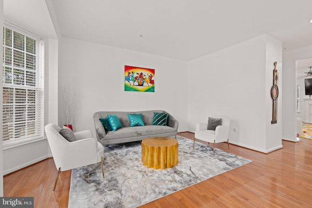 living room featuring baseboards and wood finished floors