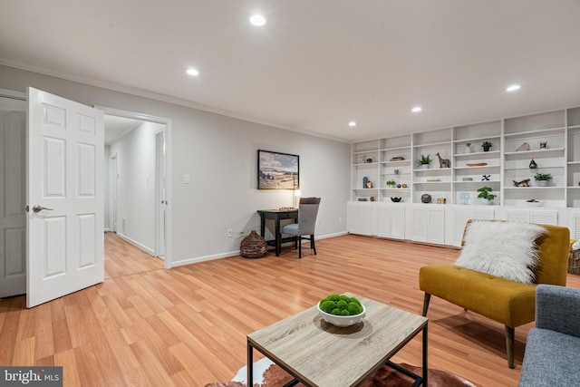 2192 Golf Course Dr, Reston, VA 20191 - sitting room featuring crown molding, recessed lighting, light wood-style flooring, and baseboards
