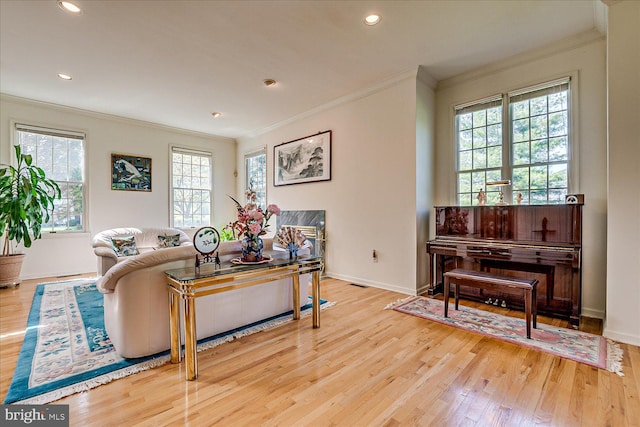 30 Revere Ct, Princeton Junction, NJ 08550 - living room featuring wood finished floors, crown molding, baseboards, and recessed lighting