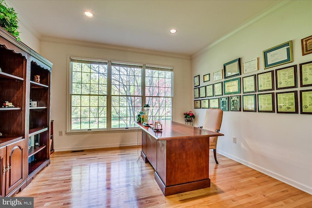 30 Revere Ct, Princeton Junction, NJ 08550 - office with crown molding, light wood-style floors, baseboards, and recessed lighting