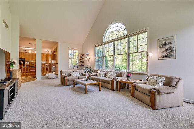 30 Revere Ct, Princeton Junction, NJ 08550 - carpeted living area featuring high vaulted ceiling and healthy amount of natural light