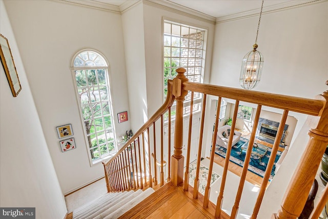 30 Revere Ct, Princeton Junction, NJ 08550 - stairs featuring a chandelier, crown molding, and baseboards