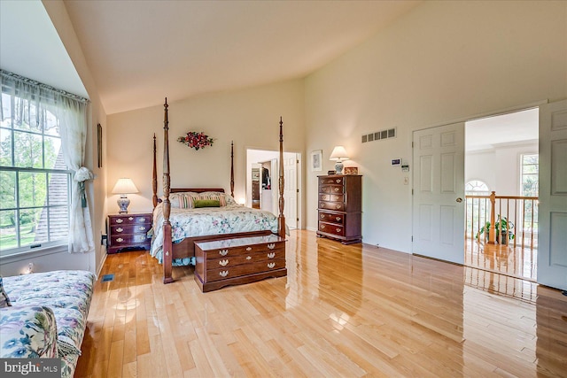 30 Revere Ct, Princeton Junction, NJ 08550 - bedroom featuring high vaulted ceiling, multiple windows, and light wood-style flooring