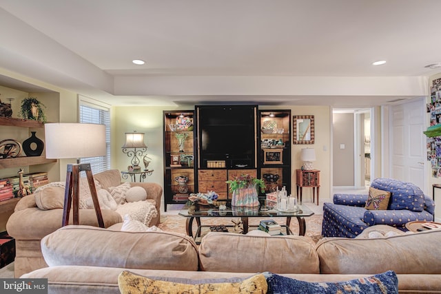 living room with recessed lighting