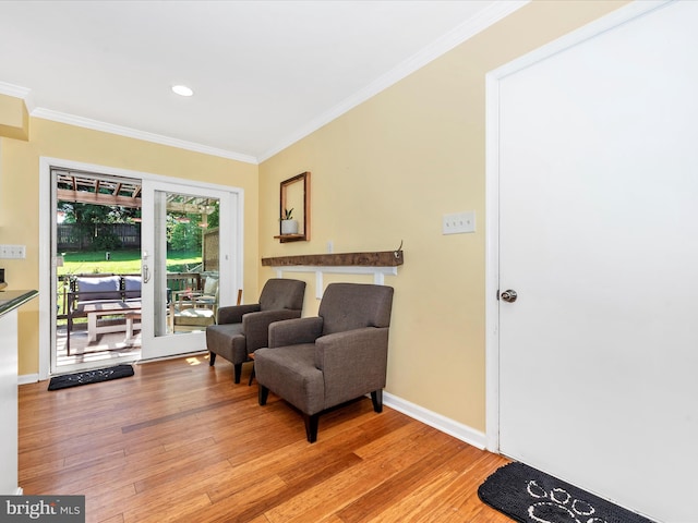 7915 Mount Pleasant Ct E, Walkersville, MD 21793 - living area with recessed lighting, ornamental molding, and light wood-type flooring