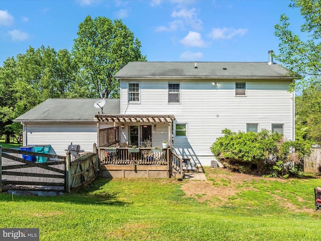 7915 Mount Pleasant Ct E, Walkersville, MD 21793 - back of property with a lawn, a pergola, fence, and a wooden deck